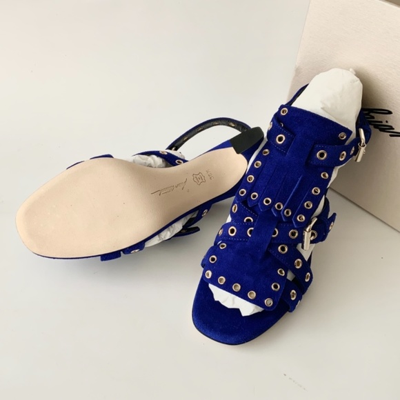 BRIAN ATWOOD Luisa Royal Blue Suede Leather Sandals Heels Pumps - Picture 11 of 13